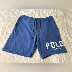 Men’s Polo Ralph Lauren Blue Spellout Logo Fleece Shorts sz. Large
